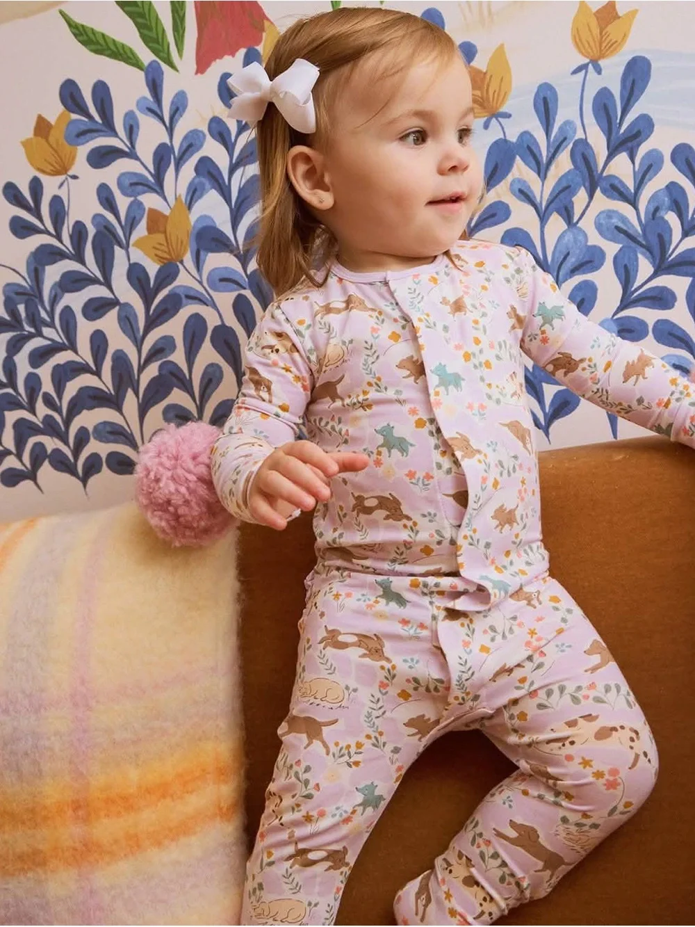 NWT  Magnetic Me Lavender Puppy Print Footie with Pastel Accents Sz 0-3M